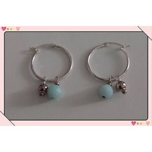 New~American West Jewelry .925 SS Milky Aquamarine Hoop Earring Set